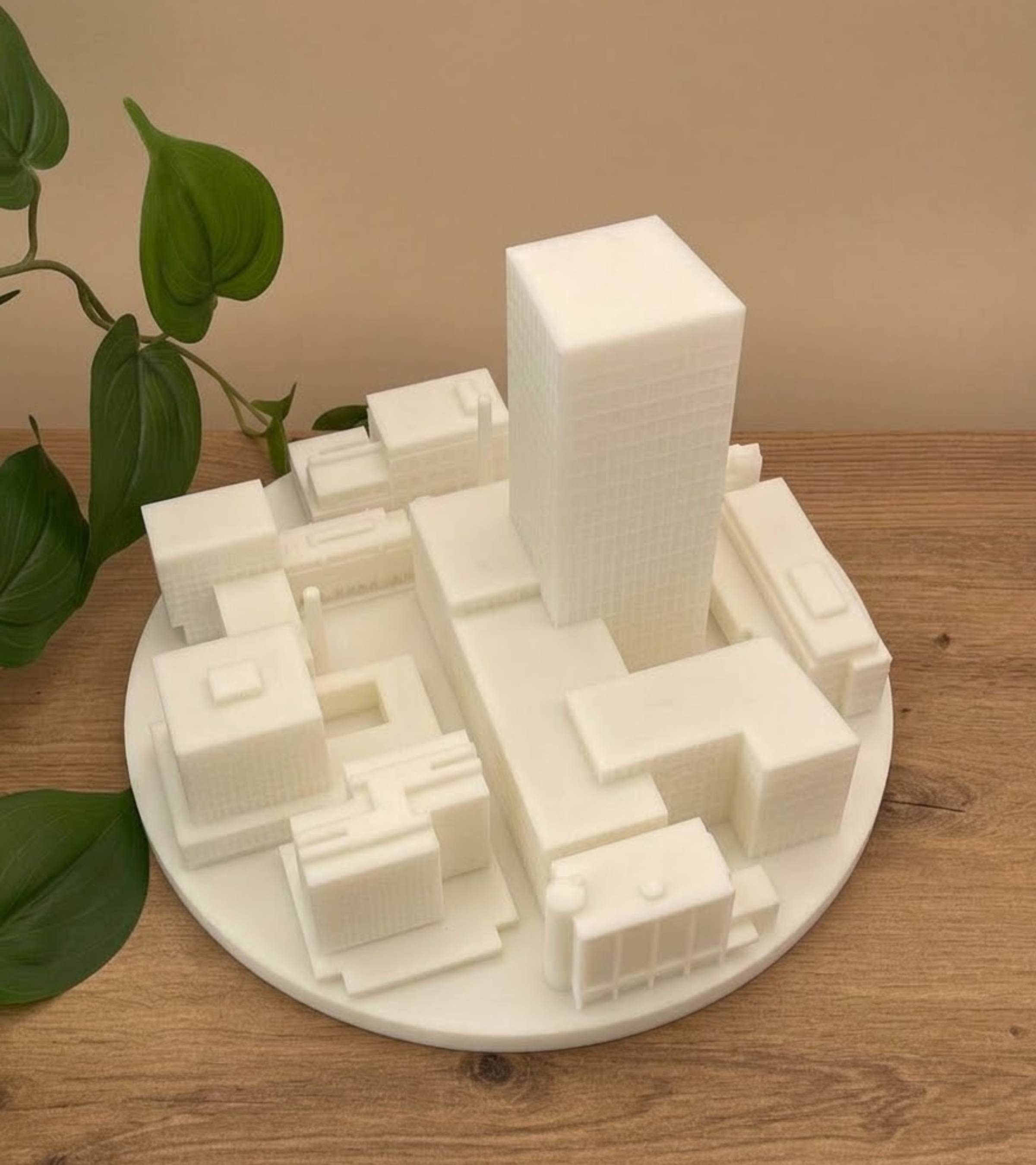 Maquette d'architecture d'une mini-ville fabriquée en SLA avec des détails fins
