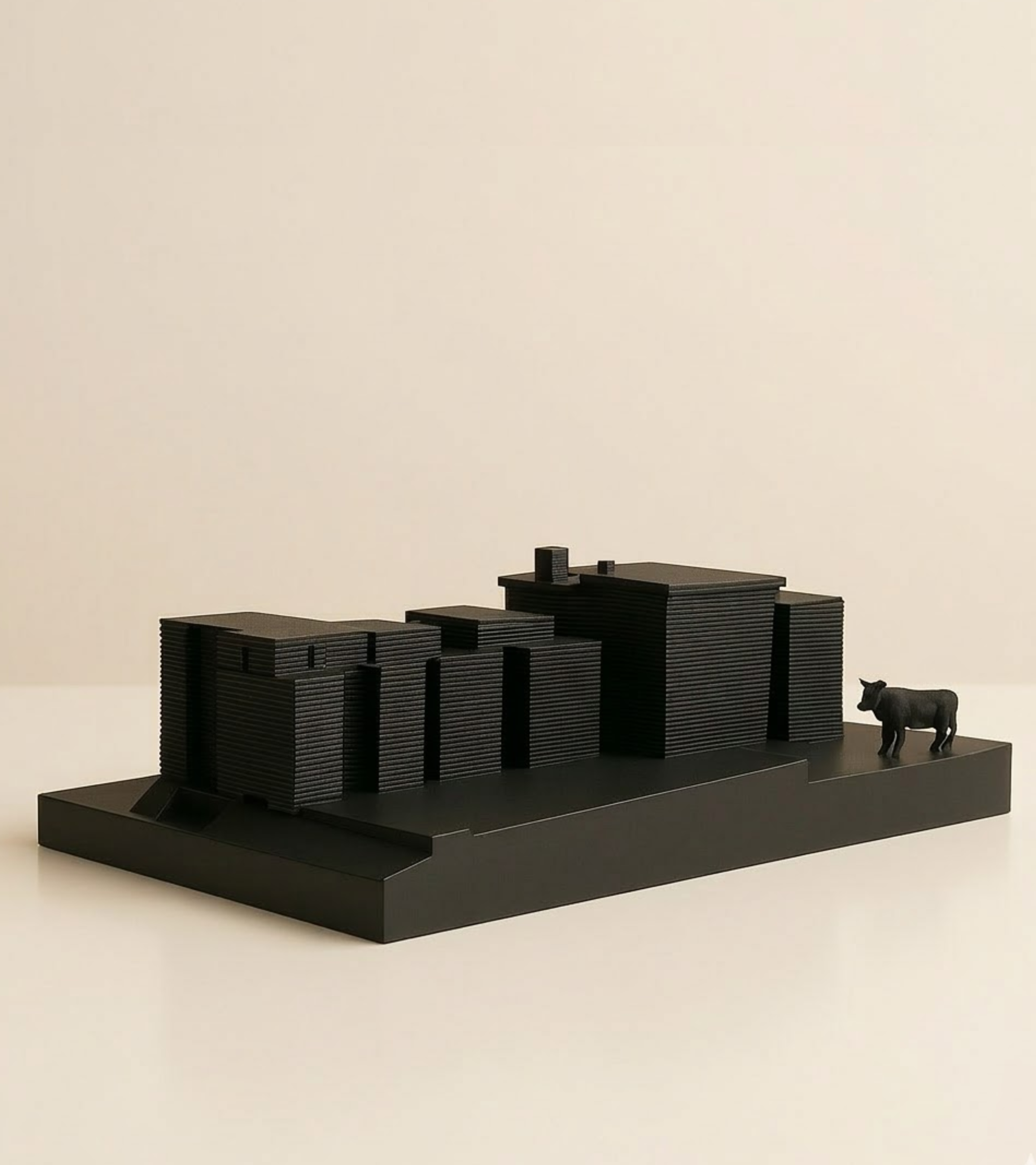 Maquette d'architecture du Trauffer Erlebniswelt fabriquée en SLA en résine noire